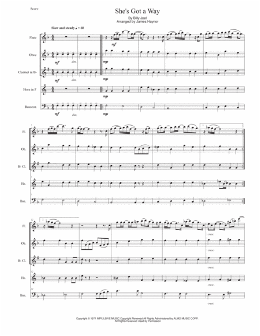 She's Got A Way Woodwind Quintet scores gallery preview page 3