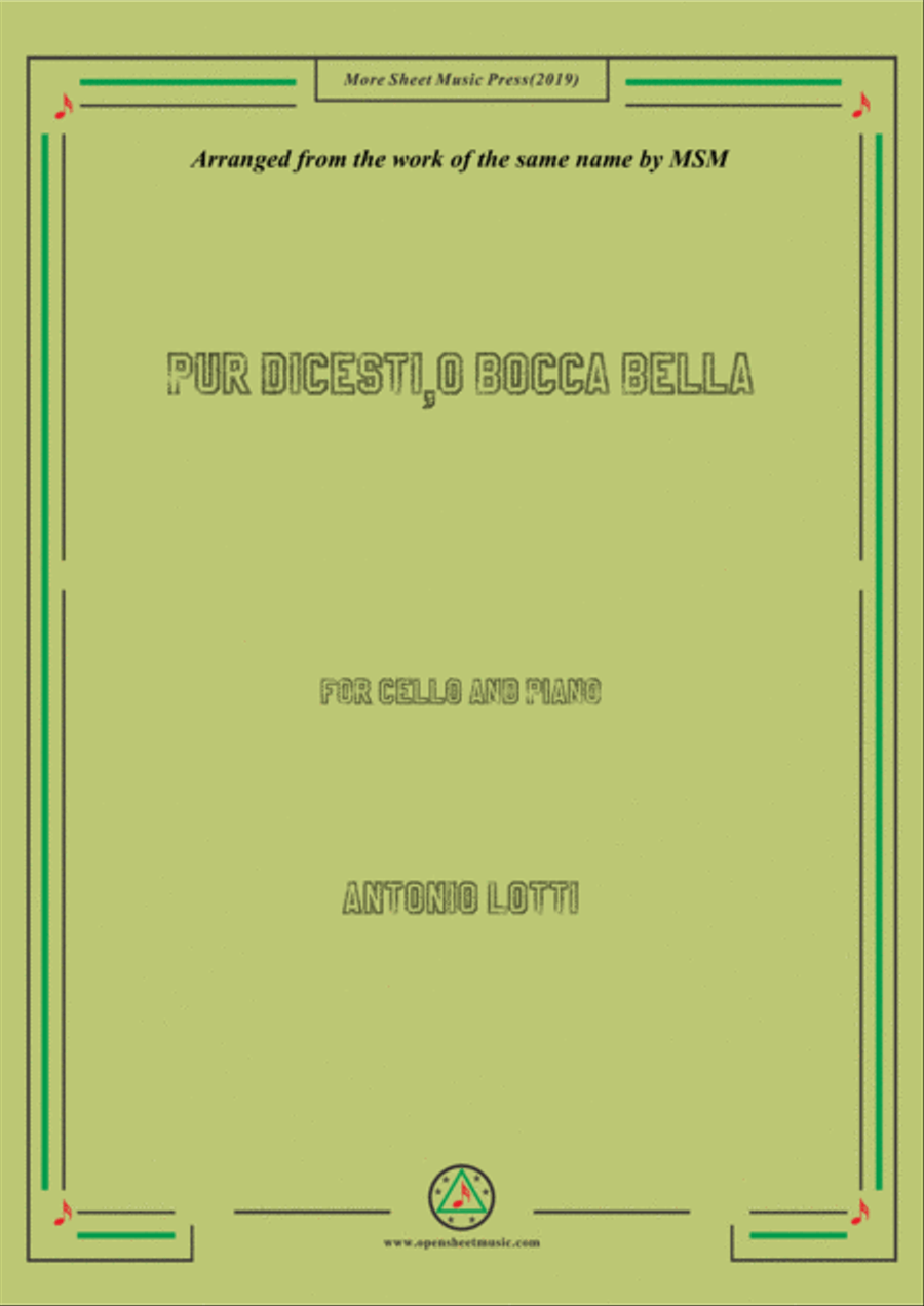 Lotti-Pur dicesti,o bocca bella, for Cello and Piano Piano scores gallery preview page 1
