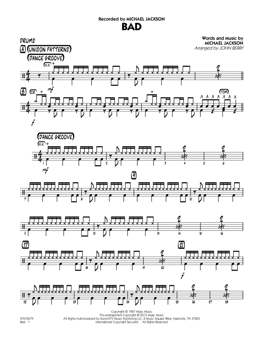Bad - Drums Jazz Ensemble scores gallery preview page 1