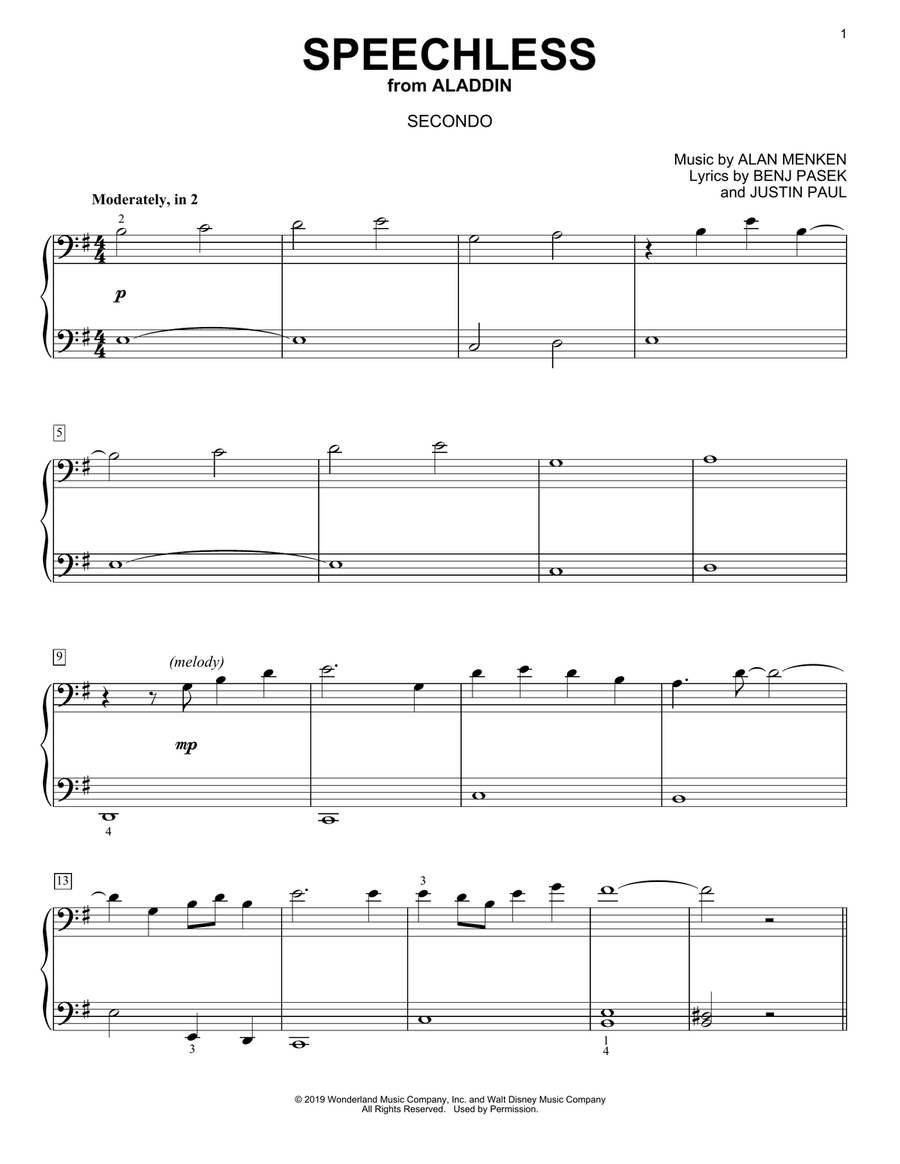 Speechless (from Disney's Aladdin) (arr. David Pearl) Piano Duet scores gallery preview page 1