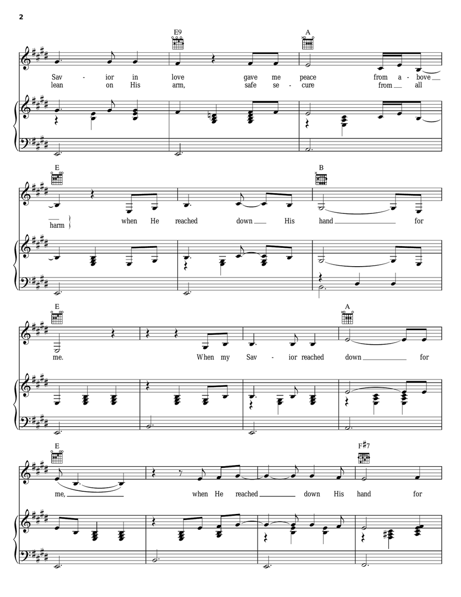 When He Reached Down His Hand For Me Piano, Vocal, Guitar scores gallery preview page 2