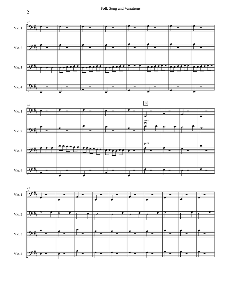Traditional French Folk Song and Variation for four beginner cellists (cello quartet) String Orchestra scores gallery preview page 2
