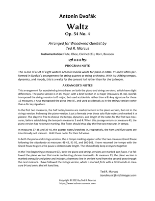 Waltz Op. 54 No. 4 for Woodwind Quintet