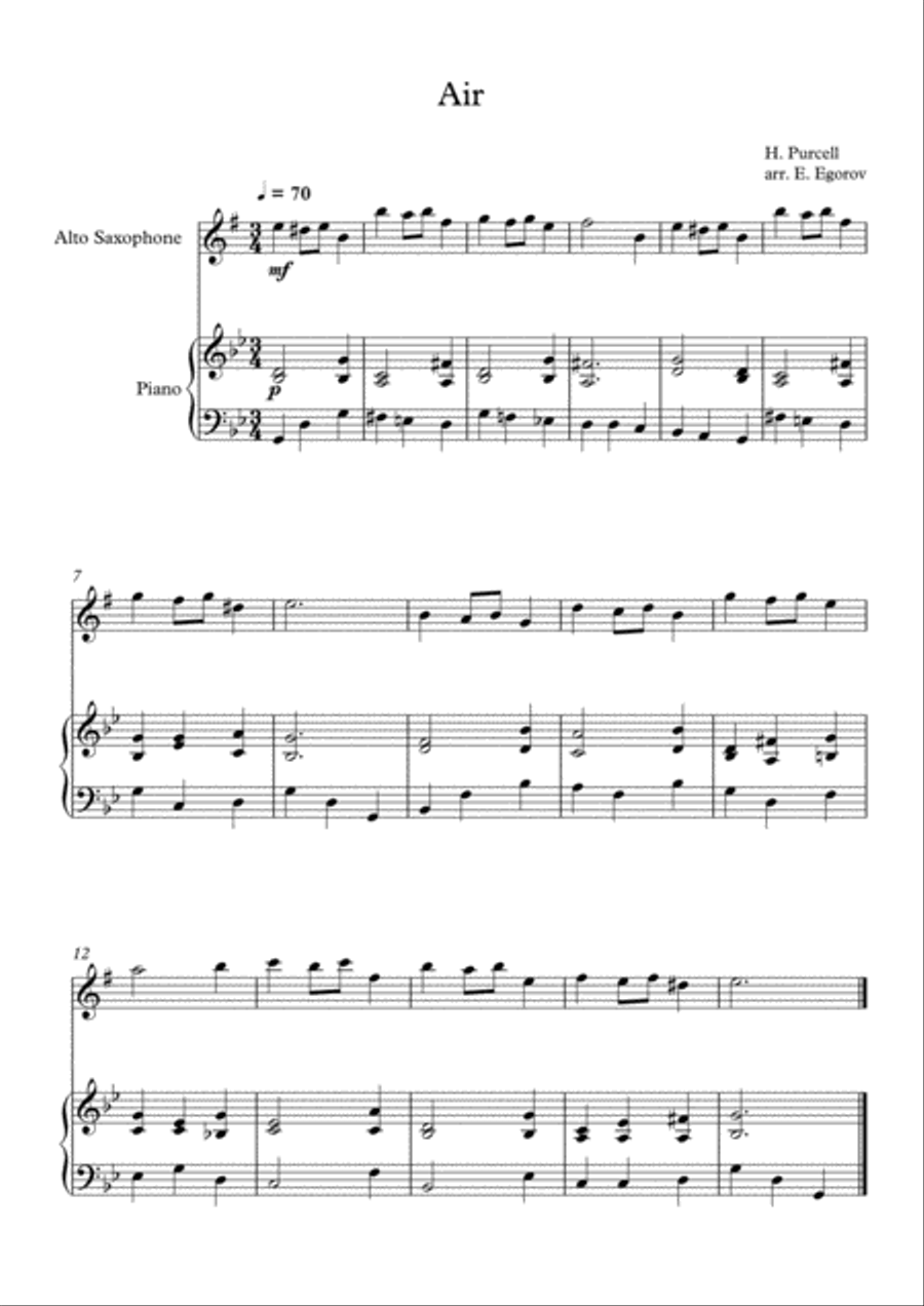 Air, Henry Purcell, For Alto Saxophone & Piano Alto Saxophone scores gallery preview page 1