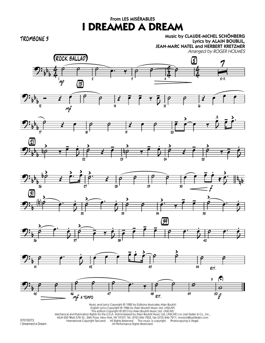 I Dreamed a Dream (from Les Miserables) - Trombone 3 Jazz Ensemble scores gallery preview page 1