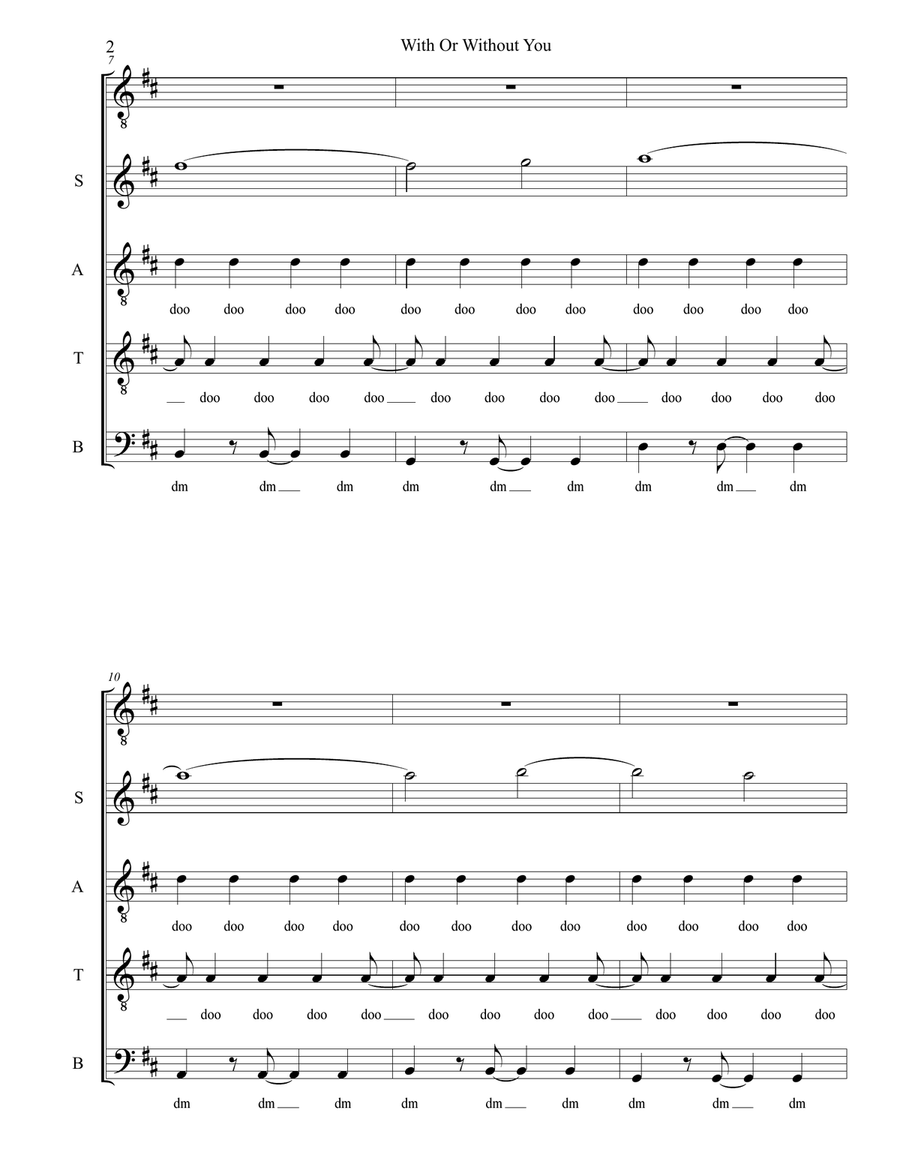 With Or Without You 4-Part scores gallery preview page 2