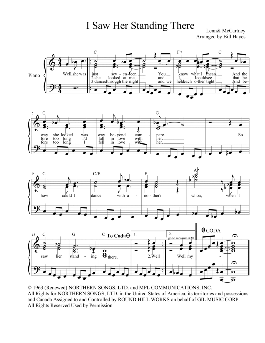I Saw Her Standing There Piano, Vocal, Guitar scores gallery preview page 1