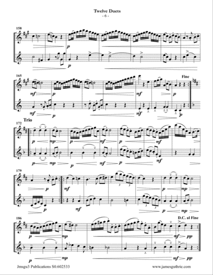 Mozart: 12 Duets K. 487 for Clarinet & Alto Flute Woodwind Duet scores gallery preview page 6