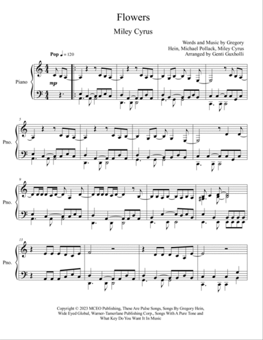 Flowers Piano Solo scores gallery preview page 2