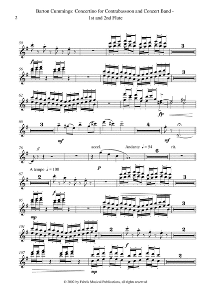 Barton Cummings: Concertino for contrabassoon and concert band, 1st and 2nd flute part