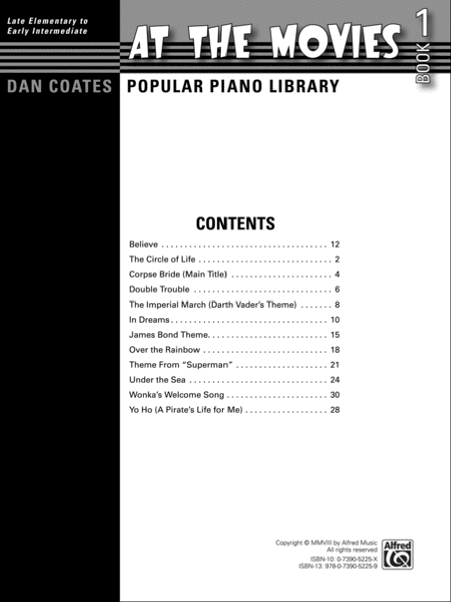 Dan Coates Popular Piano Library -- At the Movies, Book 1