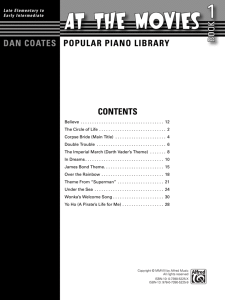 Dan Coates Popular Piano Library -- At the Movies, Book 1