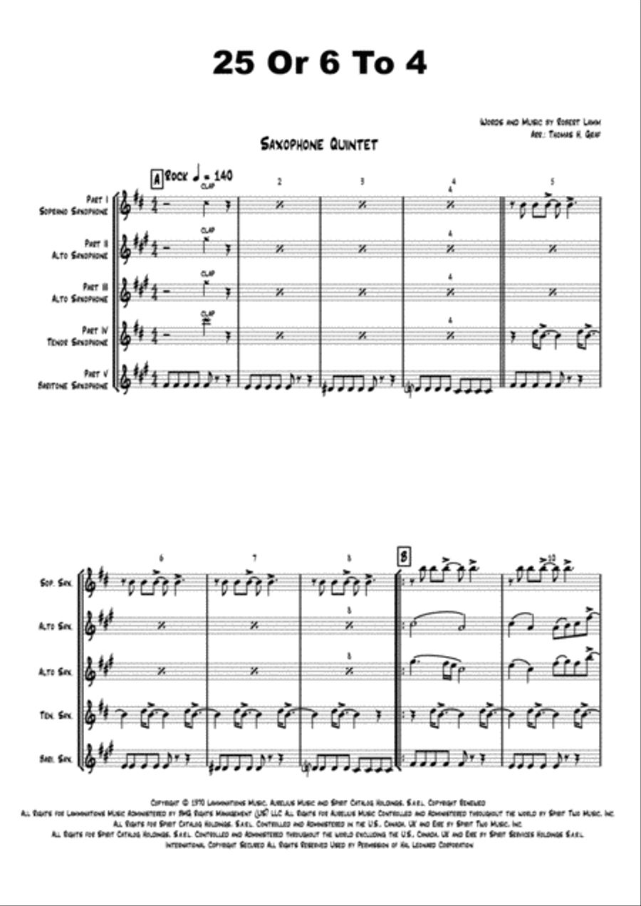 25 Or 6 To 4 Saxophone Quintet scores gallery preview page 1