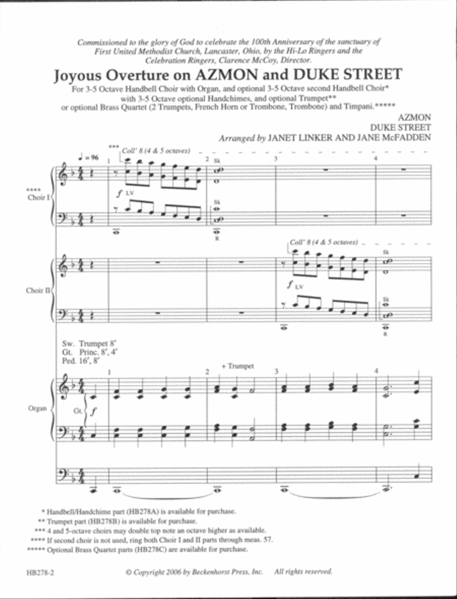 Joyous Overture on AZMON and DUKE STREET - handbell choir I and II score Handbell Choir scores gallery preview page 2