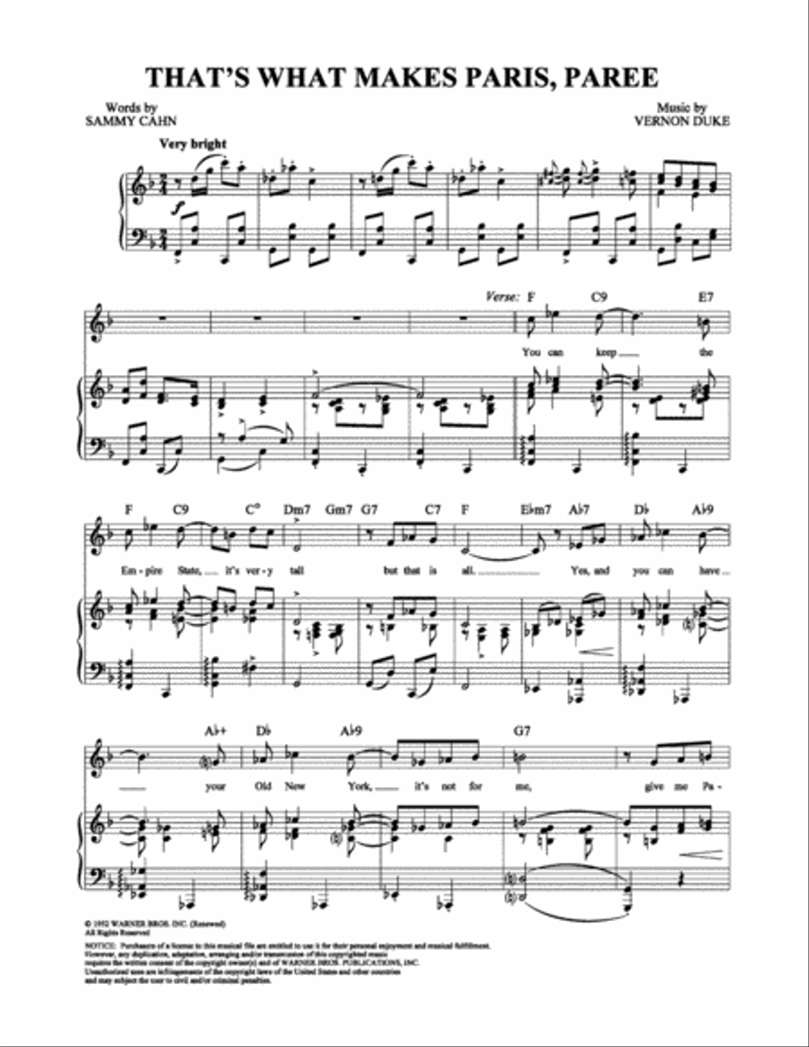 That's What Makes Paris, Paree Piano, Vocal, Guitar scores gallery preview page 1