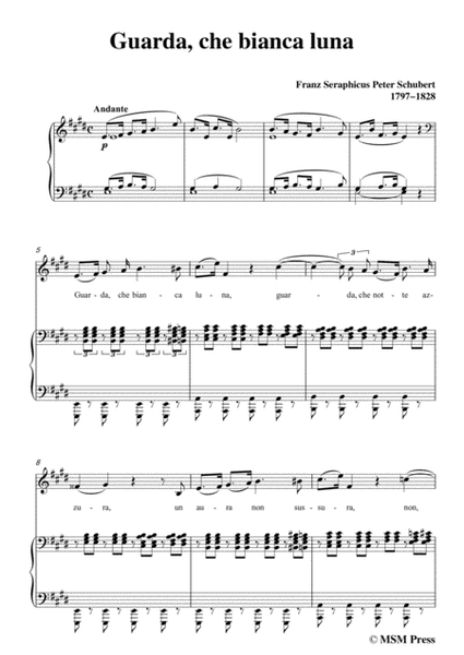 Schubert-Guarda,che bianca luna,in E Major,for Voice&Piano image number null