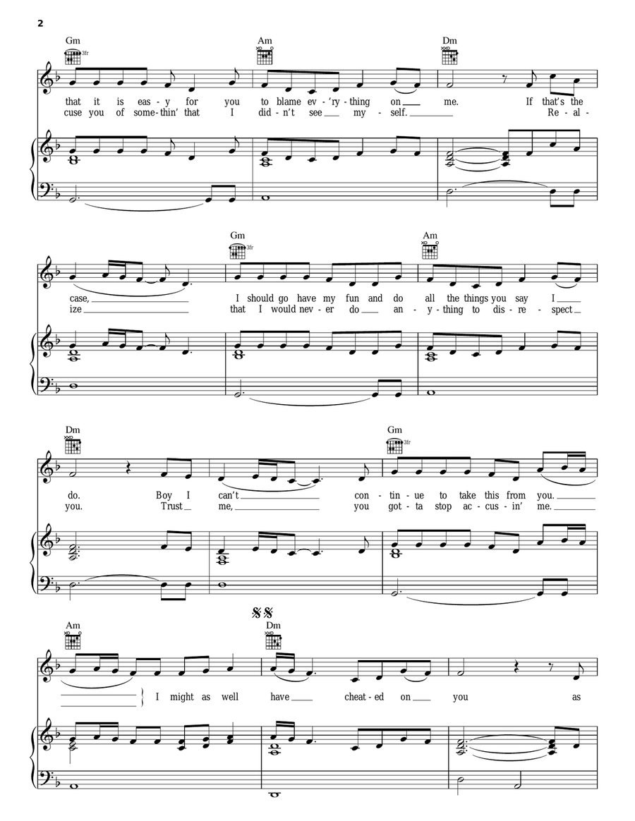 I Should Have Cheated Piano, Vocal, Guitar scores gallery preview page 2