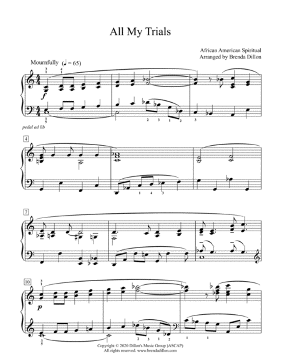 All My Trials Piano Solo scores gallery preview page 1