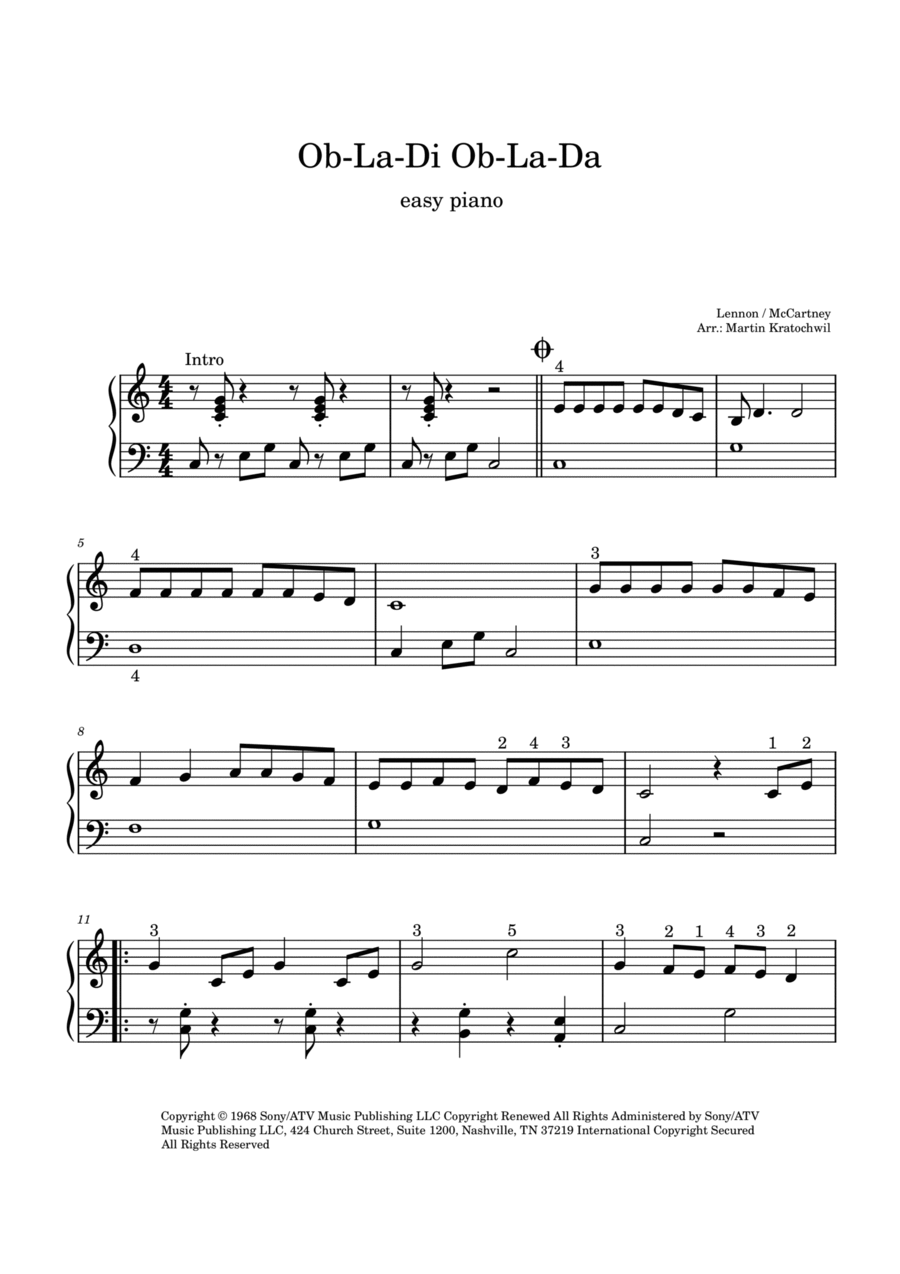Ob-la-di, Ob-la-da Easy Piano scores gallery preview page 1