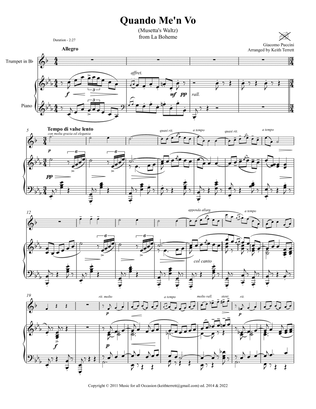 Quando Me'n Vo for Bb Trumpet/Cornet/Flugel/Bb Baritone/Bb Euphonium & Piano