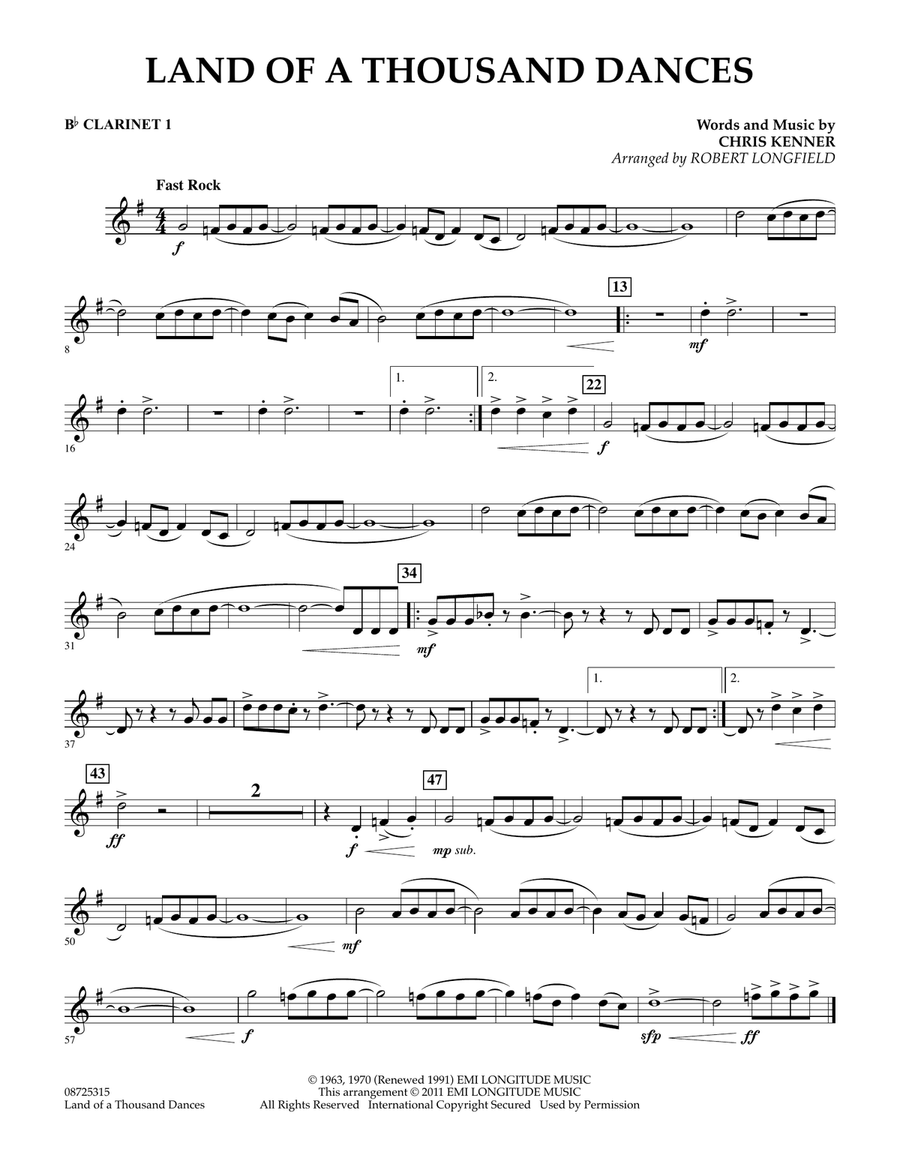 Land Of A Thousand Dances - Bb Clarinet 1 Concert Band scores gallery preview page 1
