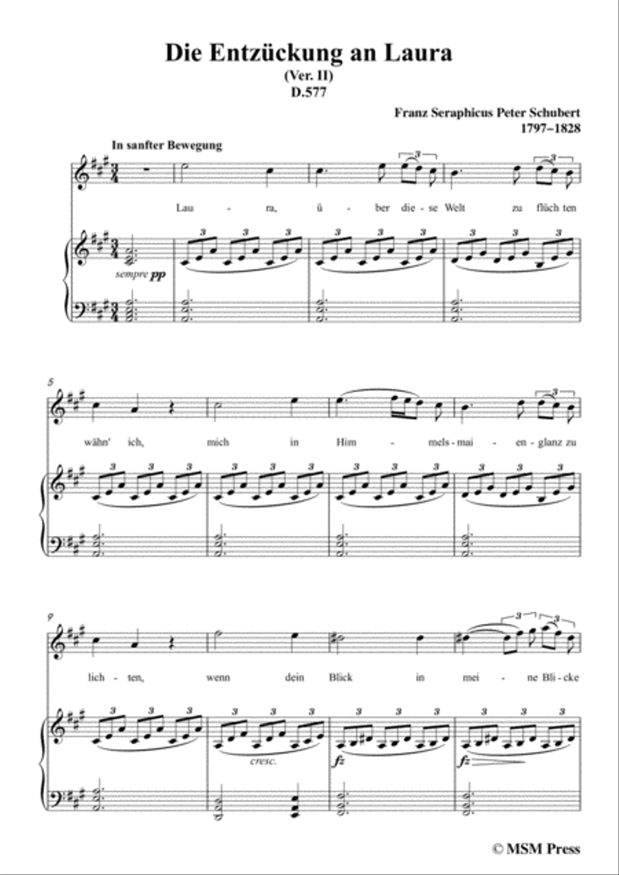 Schubert-Die Entzückung an Laura(Version II),D.577,in A Major,for Voice&Piano Voice scores gallery preview page 3