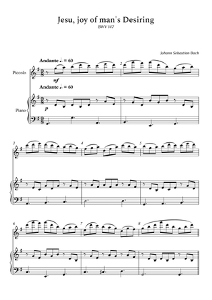 Johann Sebastian Bach - Jesu, Joy of Man's Desiring for Piccolo and Piano (Arpeggios Not Chords) Sco