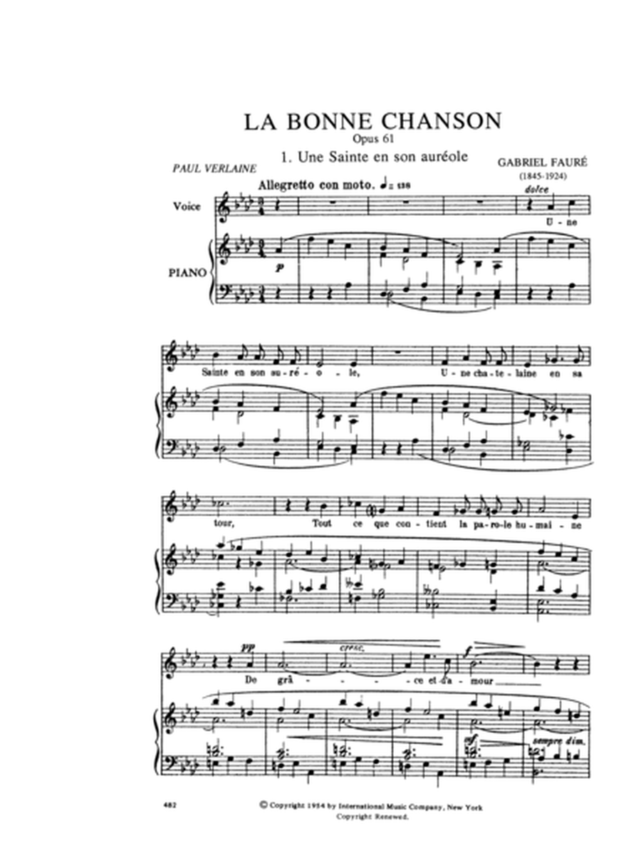 La Bonne Chanson. A Cycle Of Nine Songs. High
