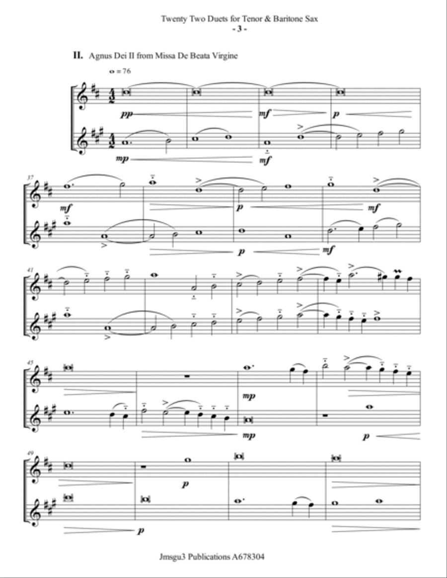 Josquin: 22 Duets for Tenor & Baritone Sax Woodwind Duet scores gallery preview page 3