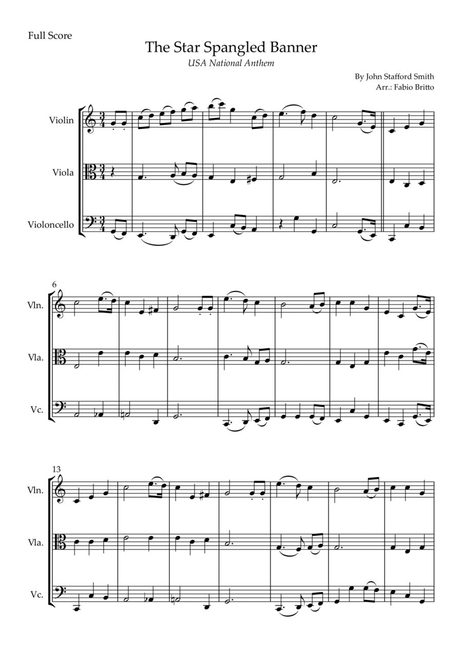 The Star Spangled Banner (USA National Anthem) for String Trio String Trio scores gallery preview page 1