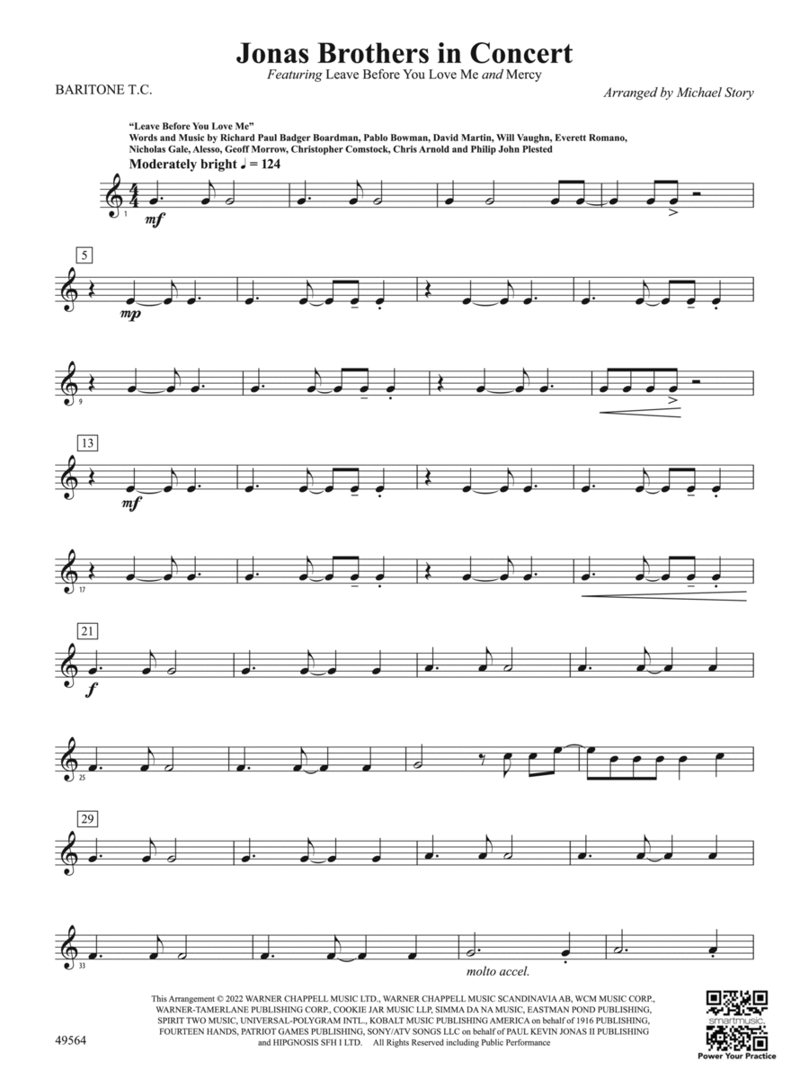 Jonas Brothers in Concert: Baritone T.C. Concert Band scores gallery preview page 1