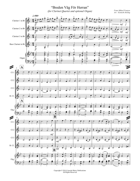 Breden Väg För Herran (Prepare the Royal Highway) (for Clarinet Quartet & optional Organ) image number null