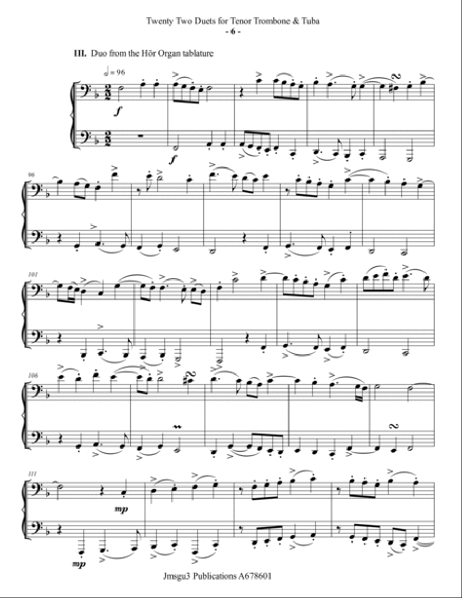 Josquin: 22 Duets for Trombone & Tuba Brass Duet scores gallery preview page 6