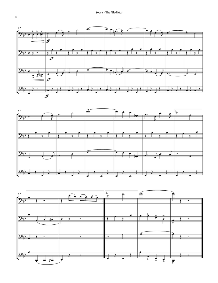 Gladiator March for Trombone Quartet Trombone Quartet scores gallery preview page 4