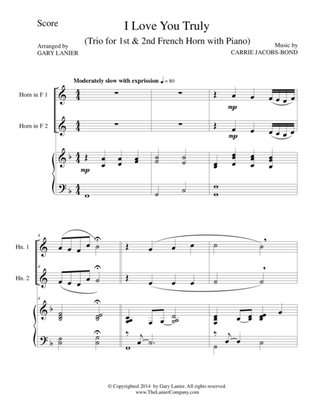 Book cover for I LOVE YOU TRULY (Trio – F Horn 1, F Horn 2, and Piano with Score and Parts)
