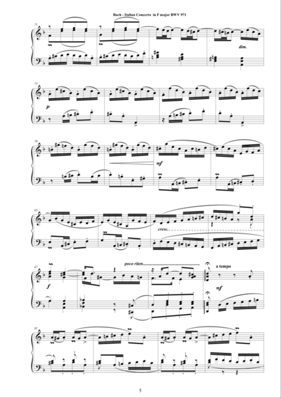 Bach - Italian Concerto in F major BWV 971 - Piano Version Piano Solo scores gallery preview page 5