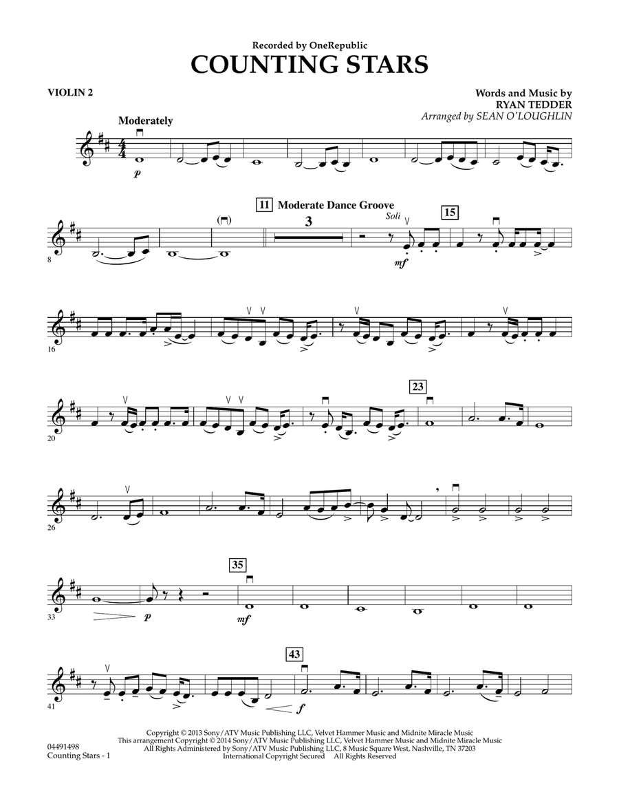 Counting Stars - Violin 2 Orchestra scores gallery preview page 1