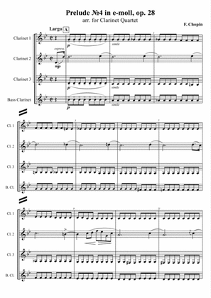 Book cover for F. Chopin - Prelude №4 in e-moll, op. 28, arr. for Clarinet Quartet