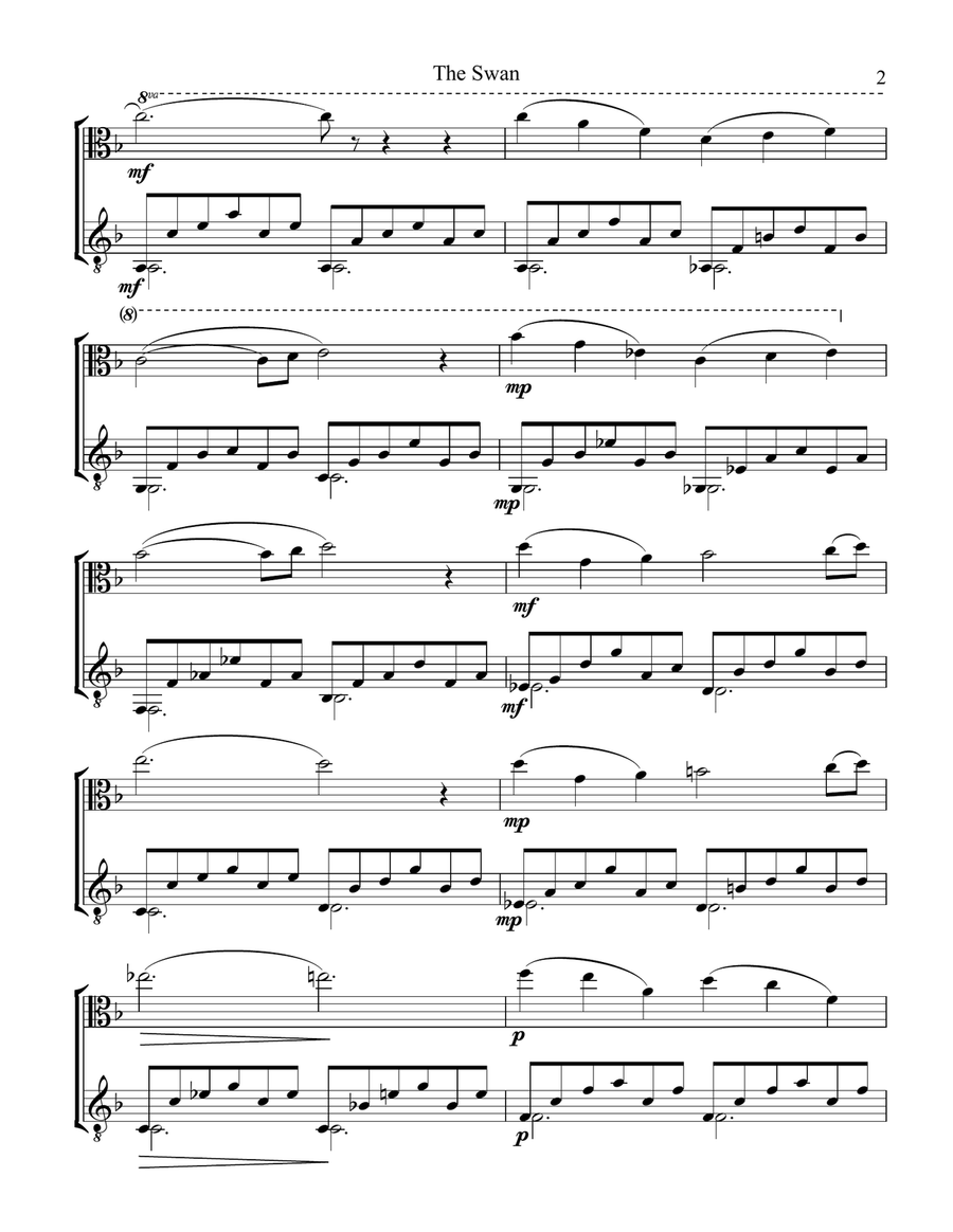 The Swan / Le Cygne for viola and easy guitar (F major) String Duet scores gallery preview page 3