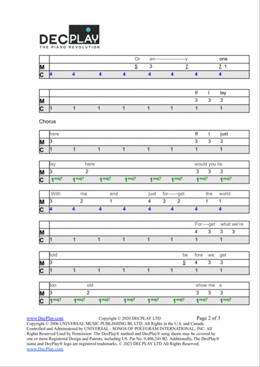 Chasing Cars Easy Piano scores gallery preview page 2