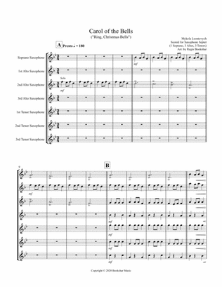 Carol of the Bells (F min) (Saxophone Septet - 1 Sop, 3 Alto, 3 Ten)