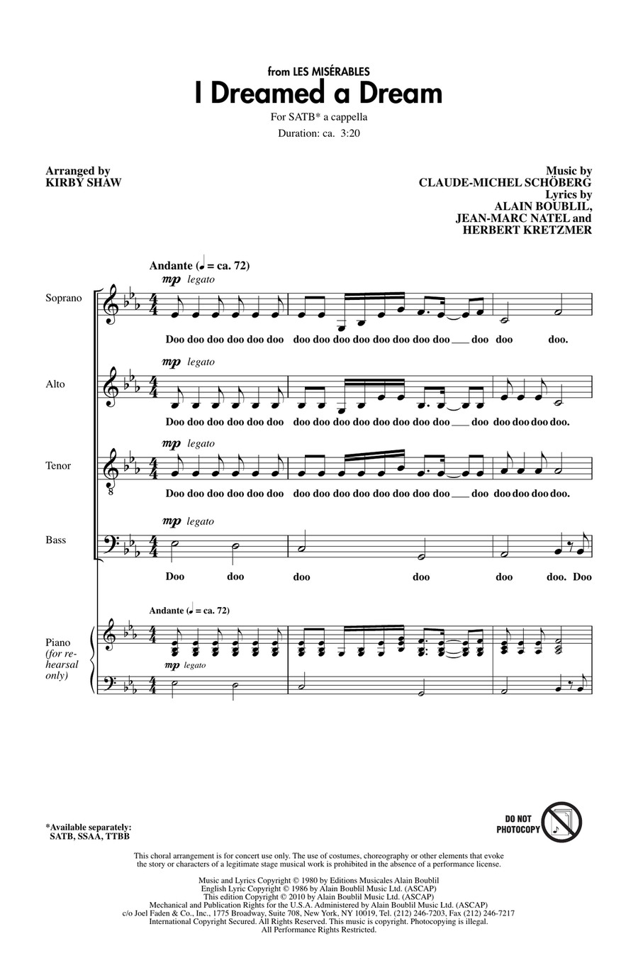 I Dreamed A Dream I Dreamed A Dream 4-Part scores gallery preview page 1