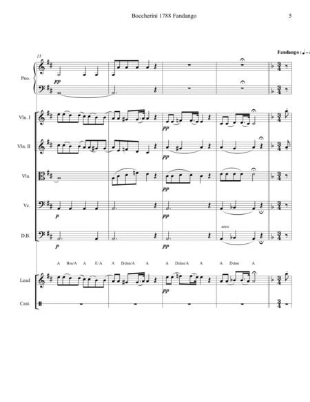 Boccherini 1788 Fandango Chamber Orchestra Piano Score and Part