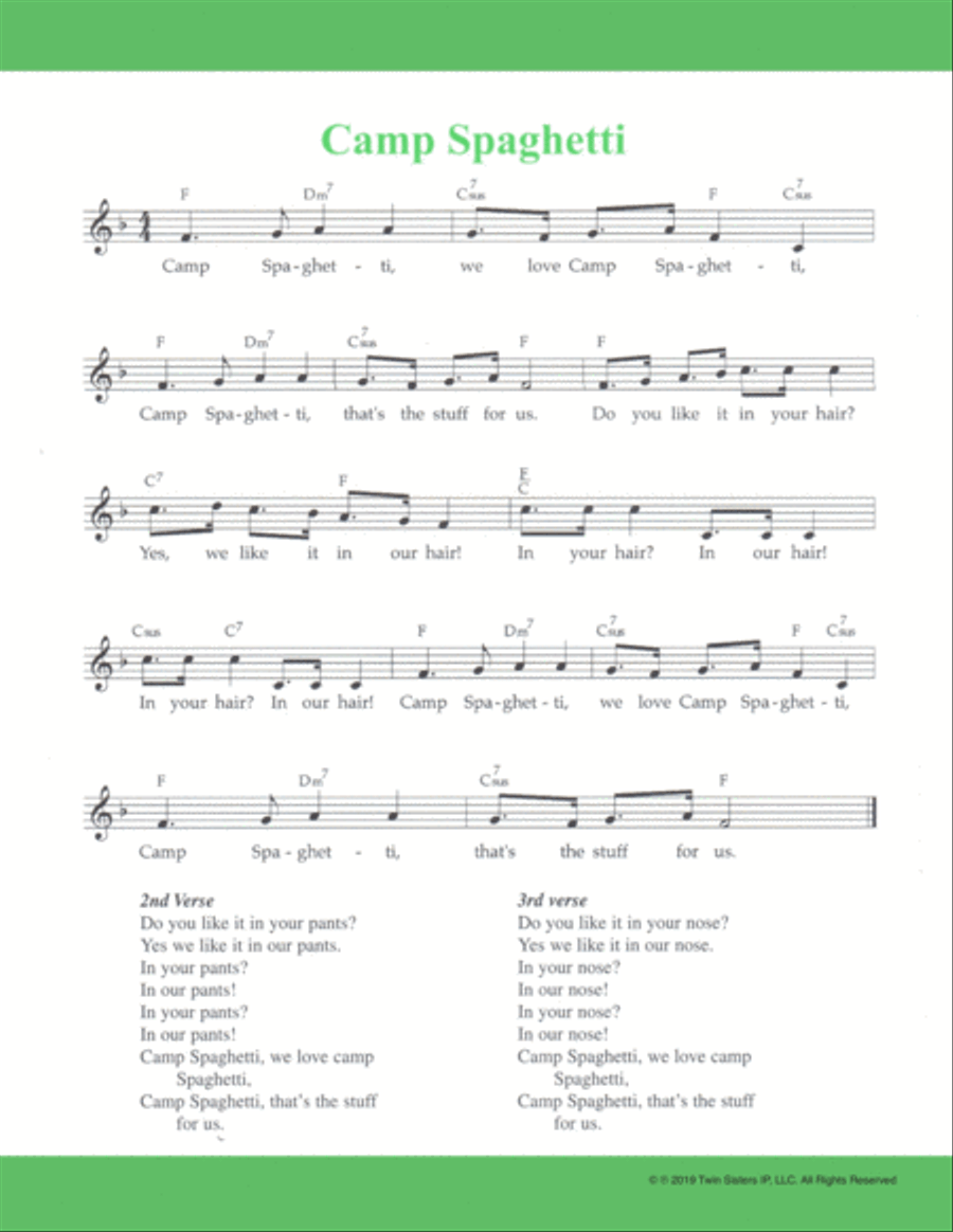 Camp Spaghetti Piano, Vocal, Guitar scores gallery preview page 1