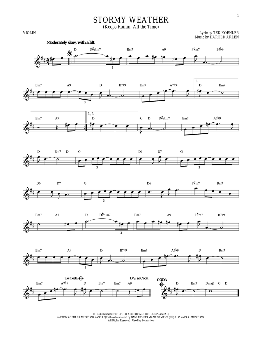 Stormy Weather (Keeps Rainin' All The Time) Violin Solo scores gallery preview page 1