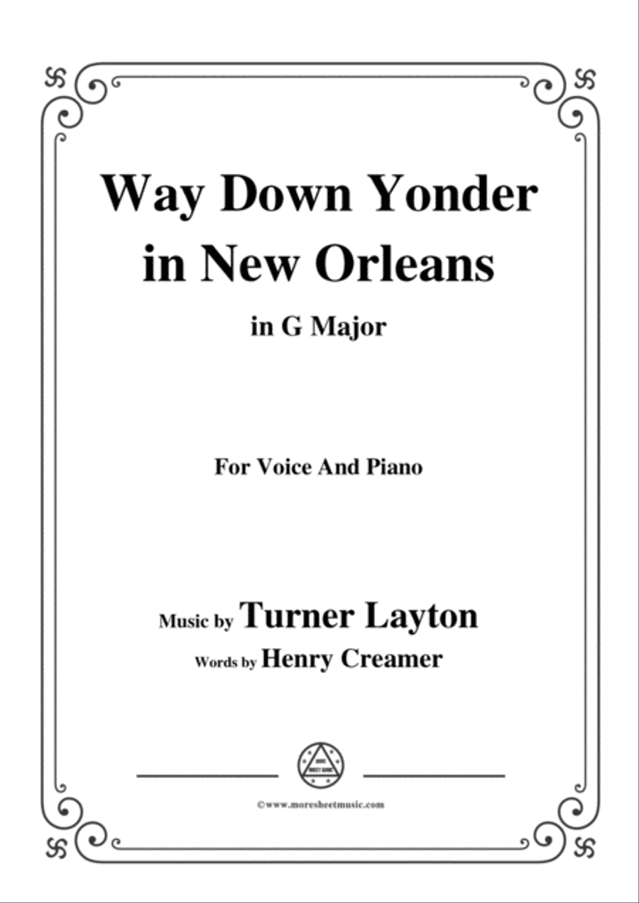 Turner Layton-Way Down Yonder in New Orleans,in G Major,for Voice&Pno Voice scores gallery preview page 1