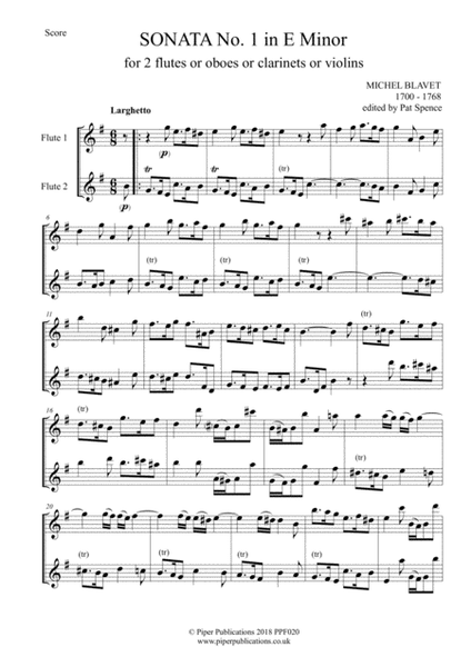 BLAVET SONATA No. 1 in E minor for 2 flutes