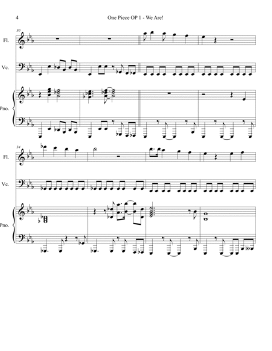 One Piece OP 1 - We Are Trio Flute Cello Piano Flute scores gallery preview page 4