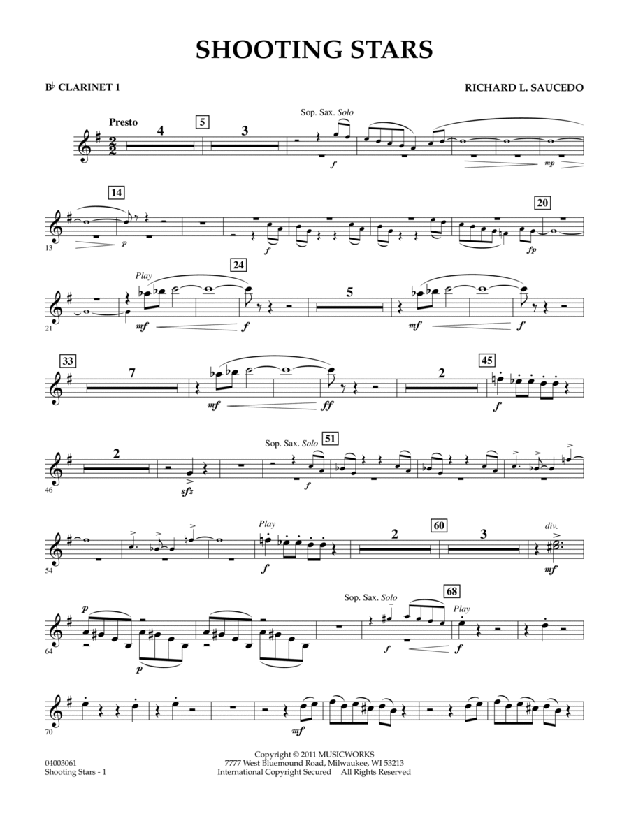 Shooting Stars - Bb Clarinet 1 Concert Band scores gallery preview page 1