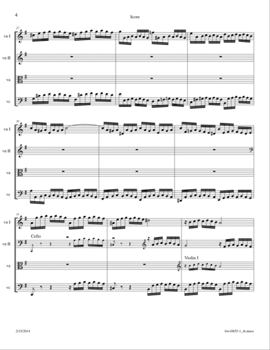 Bach: Prelude BWV 855 in e minor from The Well Tempered Clavier arr. for String Quartet String Quartet scores gallery preview page 4